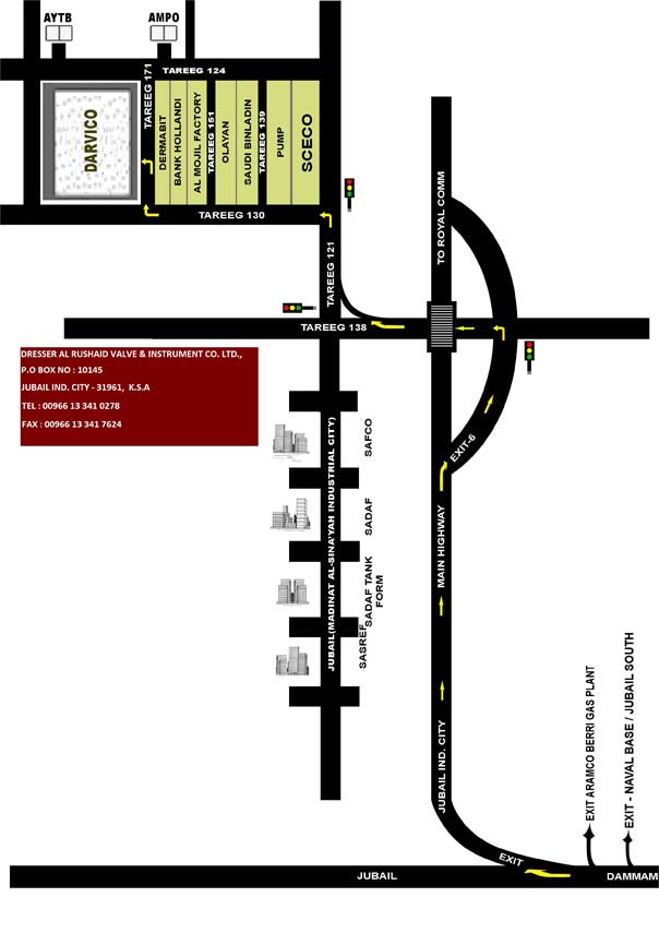 Road map to DARVICO, Jubail Industrial City